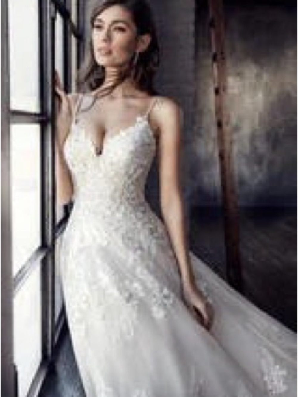 Romantic White Lace Ball Gown with Spaghetti Straps